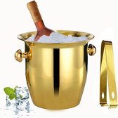 IJsemmer en champagne-ijsemmer met tang, trompet-ijsemmer RVS spiegelreflectie wijnkoeler voor cocktailbar bier rode wijn likeur drankjes feest, ijs langer bevroren