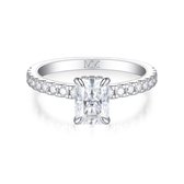 Astra - 14k Witgouden Radiant Moissanite Ring met Pavé Zijstenen & Hidden Halo - 1.2 karaat.