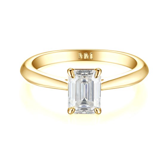 Elysium - 14k Geelgouden Smaragd Solitair Moissanite Ring - 6.7 karaat