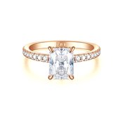 Astra - 14k Roségouden Radiant Moissanite Ring met Pavé Zijstenen & Hidden Halo - 1.8 karaat