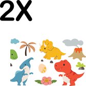 BWK Flexibele Placemat - Vrolijke Dino's - Voor Kinderen - Getekend -2 - Set van 2 Placemats - 40x30 cm - PVC Doek - Afneembaar