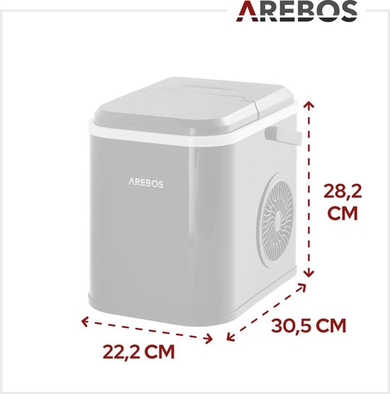 Arebos IJsblokjesmachine | Ice Maker | roestvrij staal, productietijd van 8 tot 13 minuten | 3 ijsblokjesmaten | lcd-display | zelfreinigende functie, ijsblokjesmaker | stil | zonder wateraansluiting