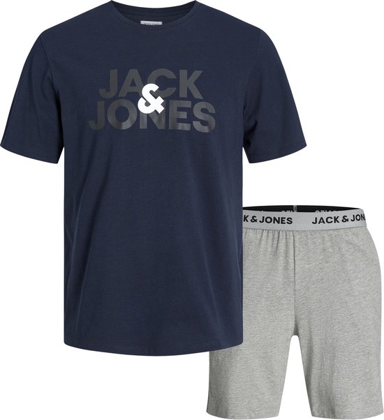Jack & Jones Heren Korte Shortama Pyjamaset JACULA Donkerblauw/Grijs - Maat S