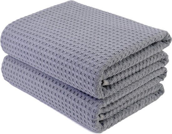 Microvezel badhanddoek - pluisvrij & sneldrogend - wafelstructuur - zeer groot - grijs - 152 x 76 cm - 2 stuks