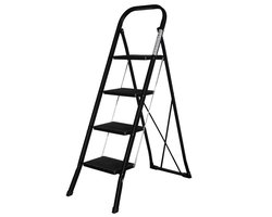 IVOL Huishoudtrap 4 treden - Keukentrap Inklapbaar - Zwart - Antislip - Max. hoogte 93 cm