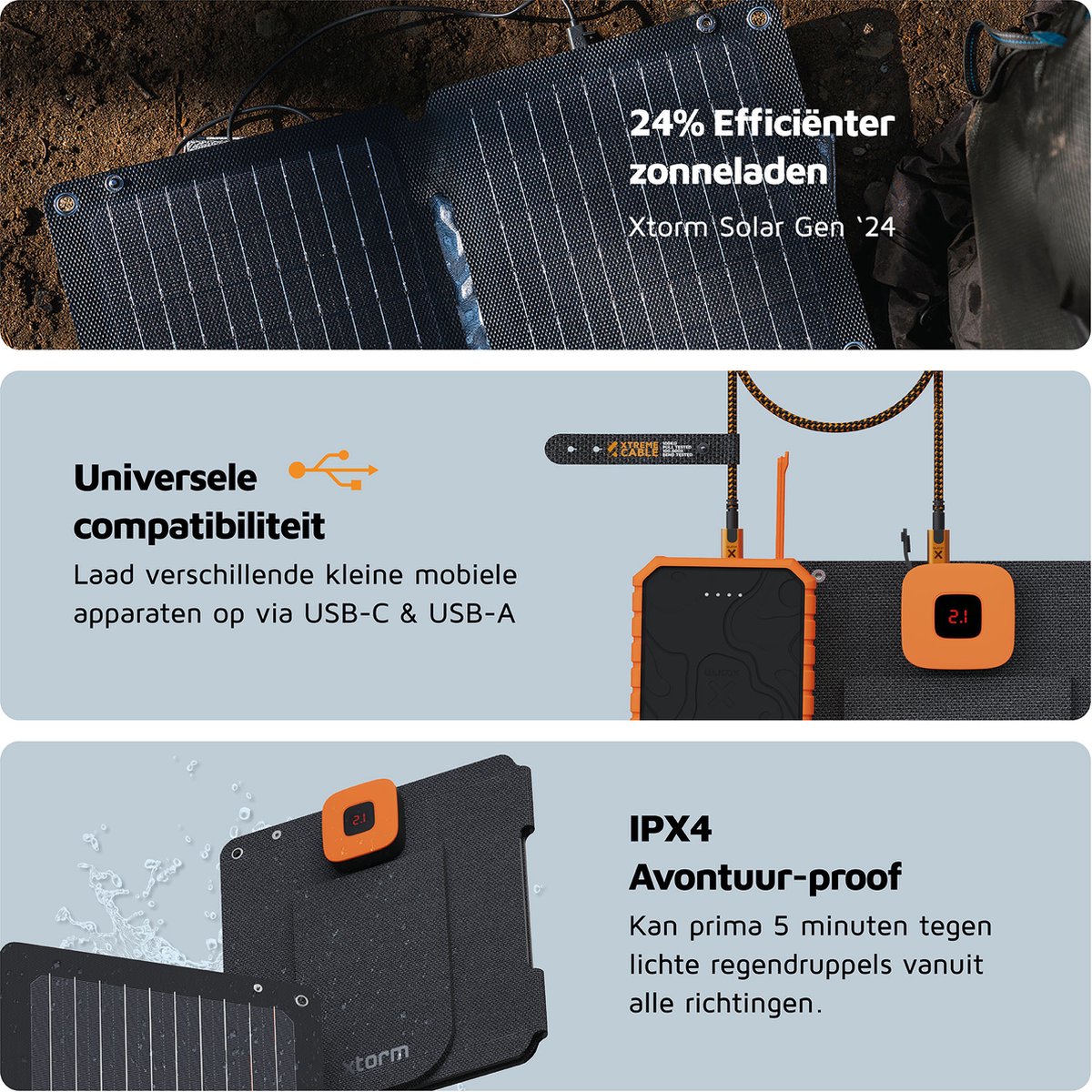 Xtorm Draagbaar Zonnepaneel 14W Opvouwbaar Zwart - afbeelding 3