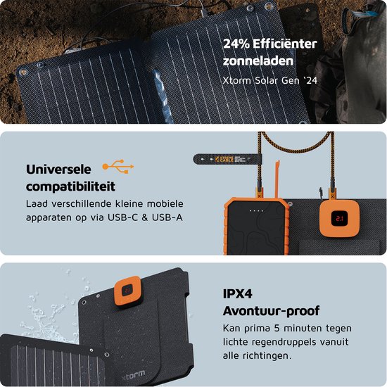 Xtorm Draagbaar Zonnepaneel Opvouwbaar – 14W Solar Panel – SolarBooster – Outdoor / Kamperen – Zonne-energie – Flexibel – Monokristallijn Zonnepaneel – EFTE - Zwart - Xtorm