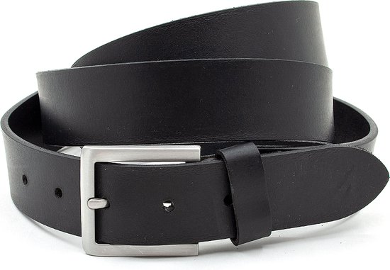Thimbly Belts Zwarte unisex riem extra lang - dames riem - 3.5 cm breed - Zwart - Echt Leer - Taille: 130cm - Totale lengte riem: 145cm