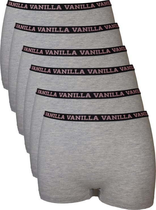 Vanilla - Dames boxershort, Ondergoed dames, Lingerie - 6 stuks - Egyptisch katoen - Grijs - XL