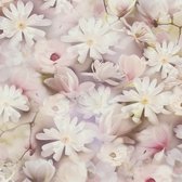Bloemen behang Profhome 387222-GU vliesbehang hardvinyl warmdruk in reliëf glad met bloemen patroon mat wit roze groen pastelgeel 5,33 m2