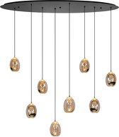 Sierlijke ovale eettafellamp Golden egg | 8 lichts | Ø 9,5 cm | glas / metaal | goud / zwart / transparant | hanglamp | sfeervol / warm licht | modern / landelijk design