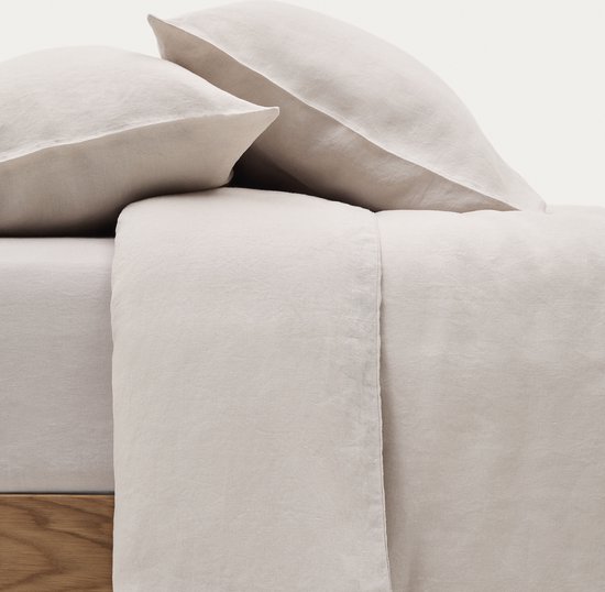 Kave Home - Grijze set dekbedovertrek en kussenslopen Simmel van katoen en linnen voor een bed van 180