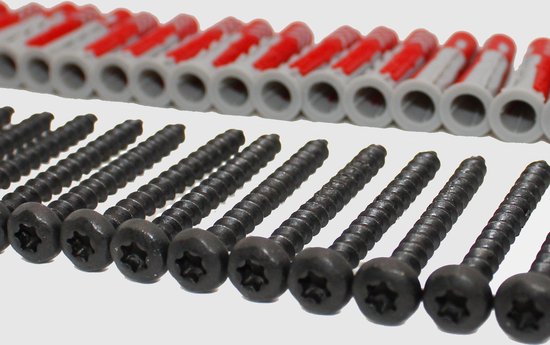 Pluggen en Schroeven set 6mm | 30 stuks fischer® 6x30mm DuoPower pluggen + 30 stuks matzwarte Flowter® 4x40mm schroeven | Muurpluggen 6 mm en schroeven 4mm | Pluggen en schroeven assortiment