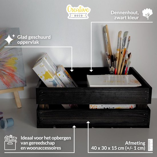 Creative Deco 3 x Boîte Décorative en Bois Naturel Zwart | 40 x 30 x 15 cm | Panier en bois | Rangement cadeau Décoration bricolage DIY Documents Jouets Outils