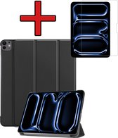 Hoes Geschikt voor iPad Pro 2024 (11 inch) Hoes Book Case Hoesje Trifold Cover Met Screenprotector - Hoesje Geschikt voor iPad Pro 2024 11 inch (7e generatie) Hoesje Bookcase - Zwart