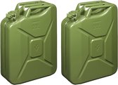 Set de 2x jerrican métallique 20 litres vert armée - convient pour carburant - essence / diesel