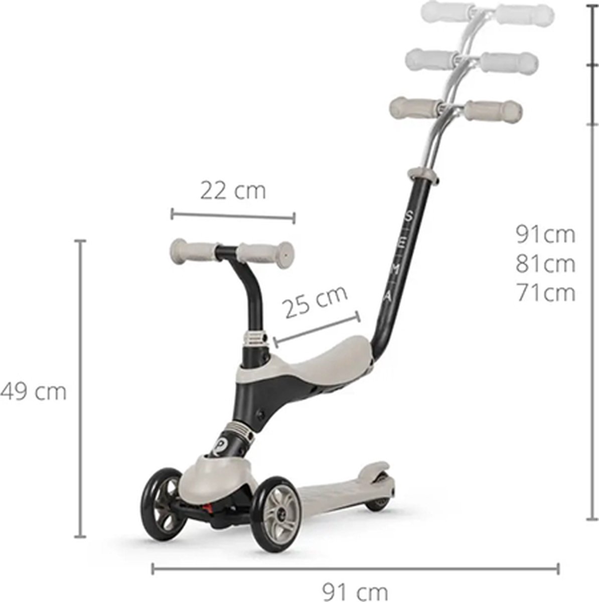 Qplay Sema Step Scoot and Ride - 5-in-1 balansscooter met scooteropties- Beige — afbeelding 2