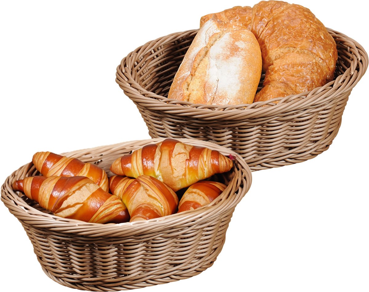 Kesper Brood/fruit mandje - 2x - kunststof - bruin - ovaal - L29 x B23 x H9 cm - broodmandjes