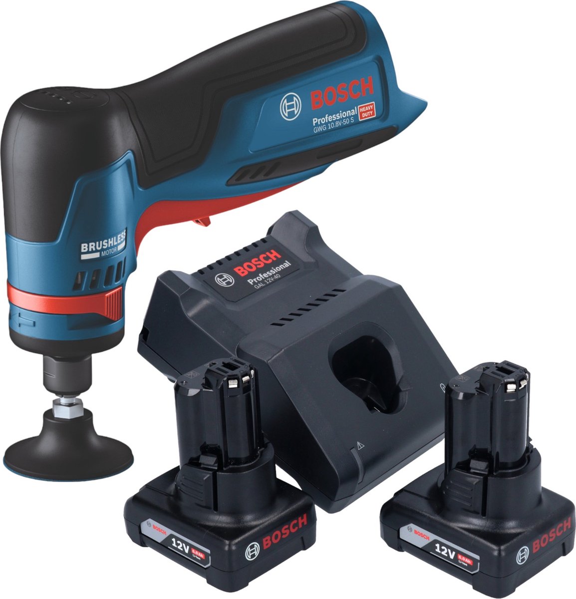 Bosch GWG 12V-50 S Professionele rechte accuslijpmachine 12 V 6 mm borstelloos + 2x accu 6.0 Ah + lader