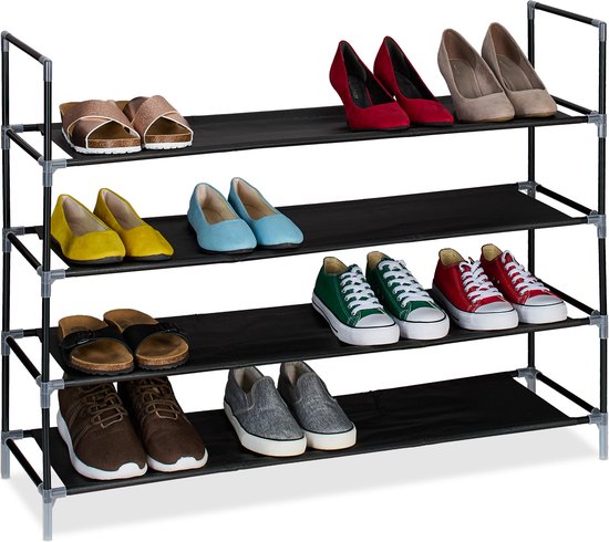 Étagère à chaussures Relaxdays - 1 m de large - étagère à chaussures en acier - étagères en tissu - couloir - 4 étages