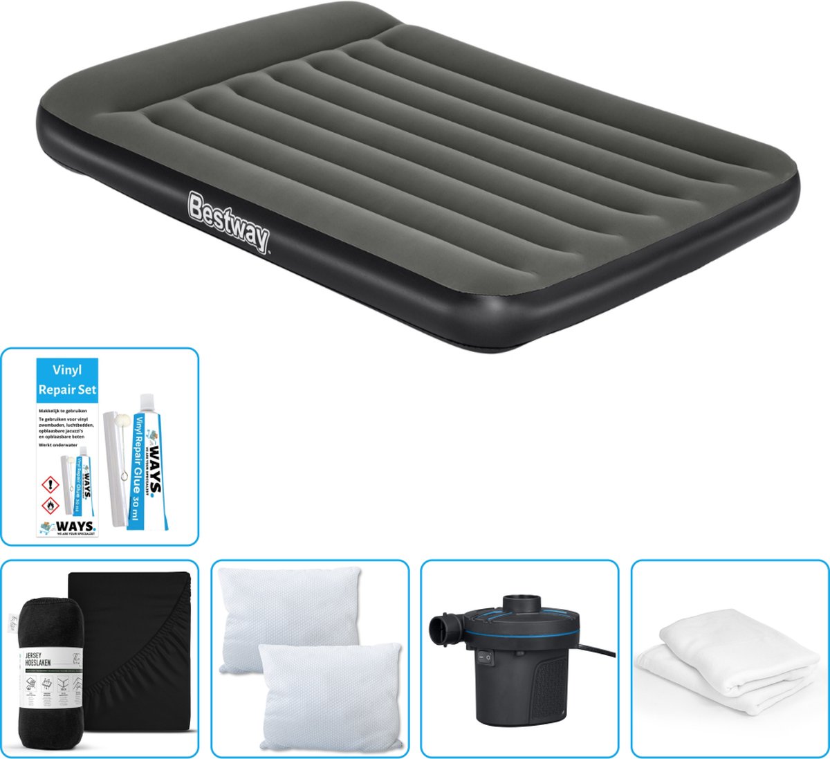 Bestway luchtbed - Twijfelaar - 137 x 191 x 30 cm - Groen - Inclusief Hoeslaken - Kussen - Kussenbeschermer - Pomp en Reparatieset