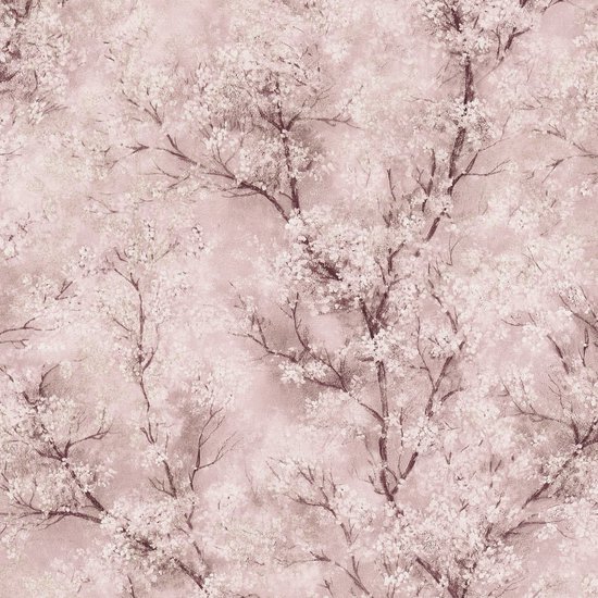 Bloemen behang Profhome 374204-GU vliesbehang glad in aquarel stijl glinsterend roze bruin wit 5,33 m2