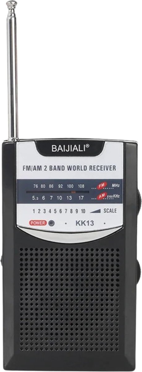 Kleine Draagbare Radio op Batterijen - Batterij Radio - Radio op Batterijen voor Rampen - Noodradio - Zakradio - AM/FM Radio - Koptelefoonaansluiting - Zwart - Met Handleiding