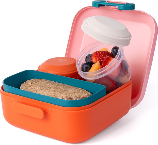 Foto: Amuse rikko poppy flamingo lunchbox kindveilige sluitingen ideaal voor maaltijdvoorbereiding 3 compartimenten