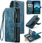 CaseMe - Hoesje geschikt voor Samsung Galaxy S24 Plus - Vintage Wallet Book Case Ritssluiting - Met Magneetsluiting - Blauw