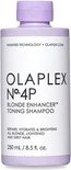 Fles Olaplex No.4P Blonde Enhancer Toning Shampoo, 250 ml, met paarse dop.