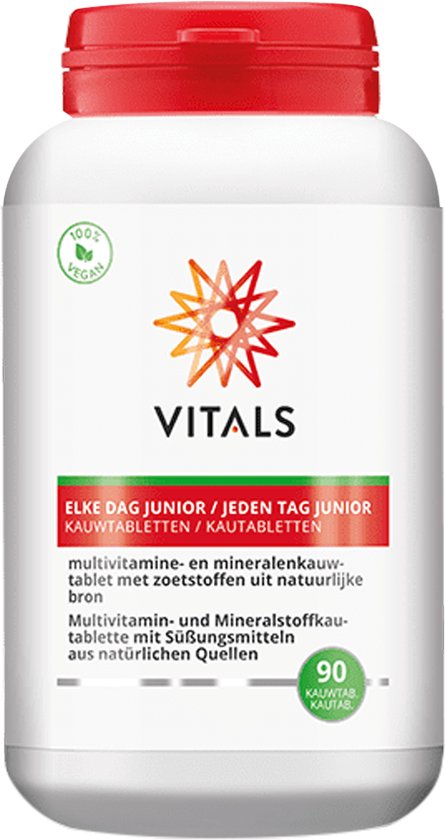 Vitals Elke Dag Junior - 90 kauwtabletten - multivitamine. Voor kinderen. Multivitamine- en mineralenkauwtablet met zoetstoffen uit natuurlijke bron.