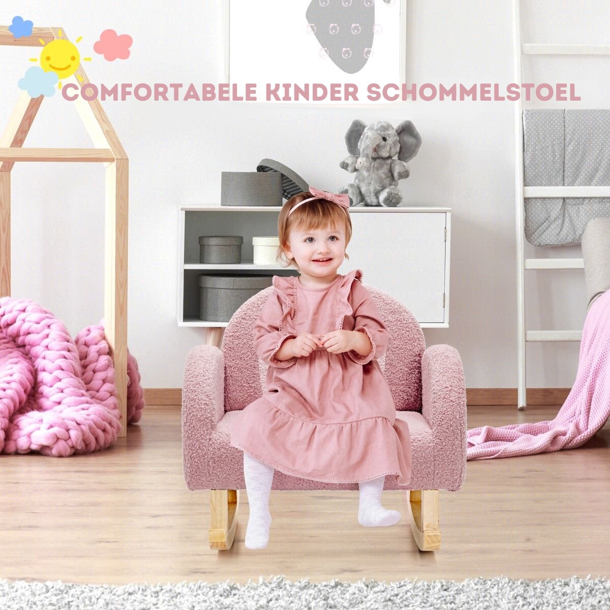 Trendmix Kinderschommelstoel Teddy Roze – Ergonomisch – Voor Kind 3-5 Jaar – Houten Schommelstoel – 50,8 × 49,5 × 50,8 cm — afbeelding 7