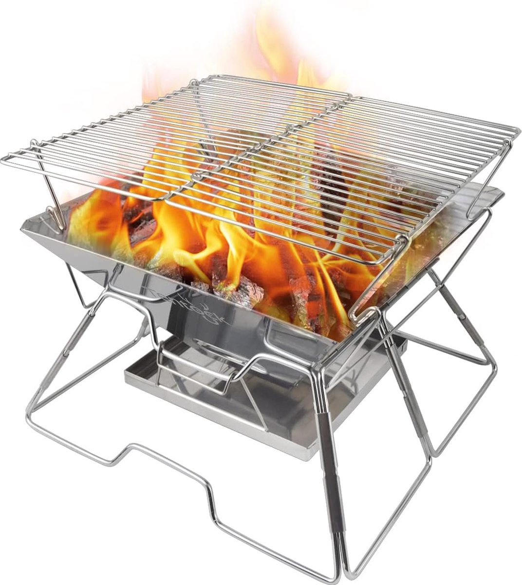 Huacan Opvouwbare verwarming kachels roestvrij staal BBQ Grill Camping Grill Rack brandhout Stove zilver Opvouwbare Kaart Houtkachel | Barbecues en buiten eten