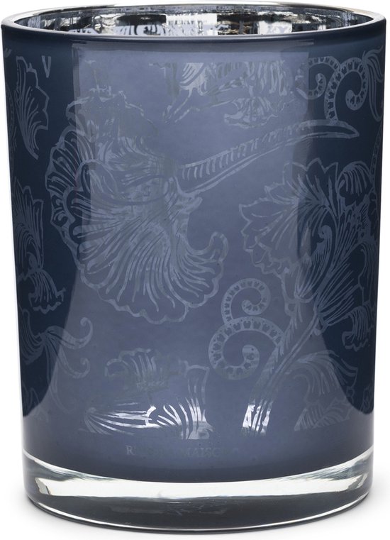 Riviera Maison Theelichthouder glas met bloemenprint blauw - Amalfi waxinelichthouder blauw rond met print