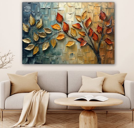 Canvas schilderij 120x80 cm - Wanddecoratie Boom - Abstract - Natuur - Kunst - Muurdecoratie woonkamer - Kamer decoratie modern - Abstracte schilderijen