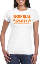 Toppers in concert - Bellatio Decorations Tropical party T-shirt dames - met glitters - wit/oranje - carnaval/themafeest L