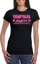 Bellatio Decorations Tropical party T-shirt dames - met glitters - zwart/roze -carnaval/themafeest XL