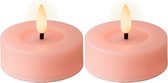Bougies/bougies chauffe-plat LED Lumineo - 2x pcs - rose clair - D6,8 x H5 cm - pour l'extérieur - avec minuterie
