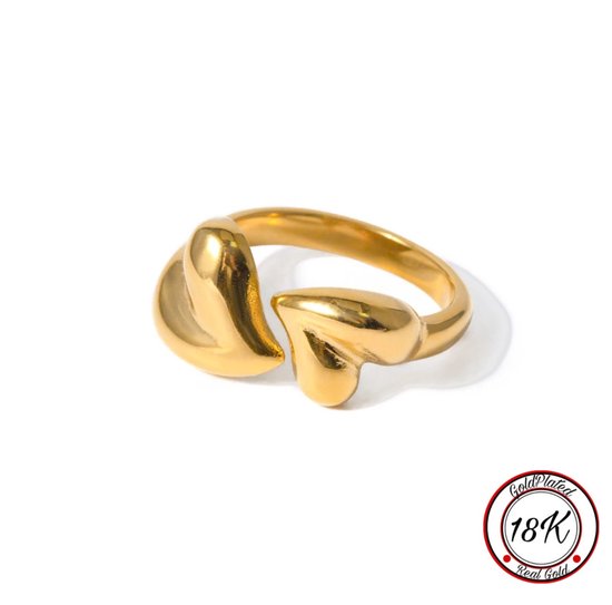 Borasi Heart Ring | Hartjes Ring | 18K Goldplated | Verstelbare Ring | Dames Ringen | Vrouwen Sieraden | Elegante Ring | Koppel Ring | Luxe Sieraden | Cadeau Voor Haar | Verjaardag Cadeau | Moederdag Cadeau | Luxe Geschenkzakje |