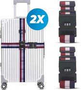 Kofferriem met cijferslot en kofferlabel - 2 stuks - Verstelbaar - Bagageriem - 200 Centimeter - Extra Beveiliging - Reizen - Nederland - Rood/Wit/Blauw
