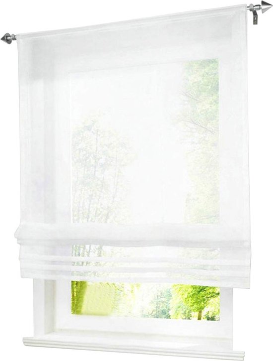 Vouwgordijn met trekkoord, gordijnen, transparant, voile gordijn (BxH 100x155cm, wit)