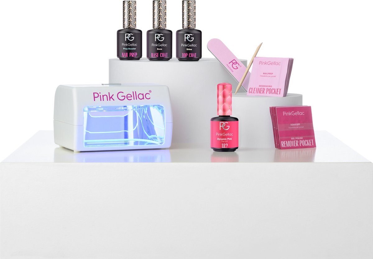 Pink Gellac Gellak Starterspakket Dynamic Pink - Met 1 roze kleur en LED lamp - Manicure Set voor Gel Nagellak en Gelnagels - Pink Gellac