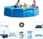 Intex Rond Frame Zwembad - 305 x 76 cm - Blauw - Inclusief Solarzeil - Onderhoudspakket - Zwembadfilterpomp - Filter - Grondzeil - Stofzuiger - Solar Mat