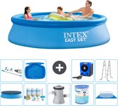 Intex Rond Opblaasbaar Easy Set Zwembad - 305 x 76 cm - Blauw - Inclusief Afdekzeil - Onderhoudspakket - Zwembadfilterpomp - Filter - Grondzeil - Stofzuiger - Ladder - Voetenbad - Warmtepomp