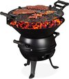 houtskool barbecue, gietijzer en staal, hoogte verstelbaar, draagbaar, bbq compact, rooster Ø 35 cm, zwart