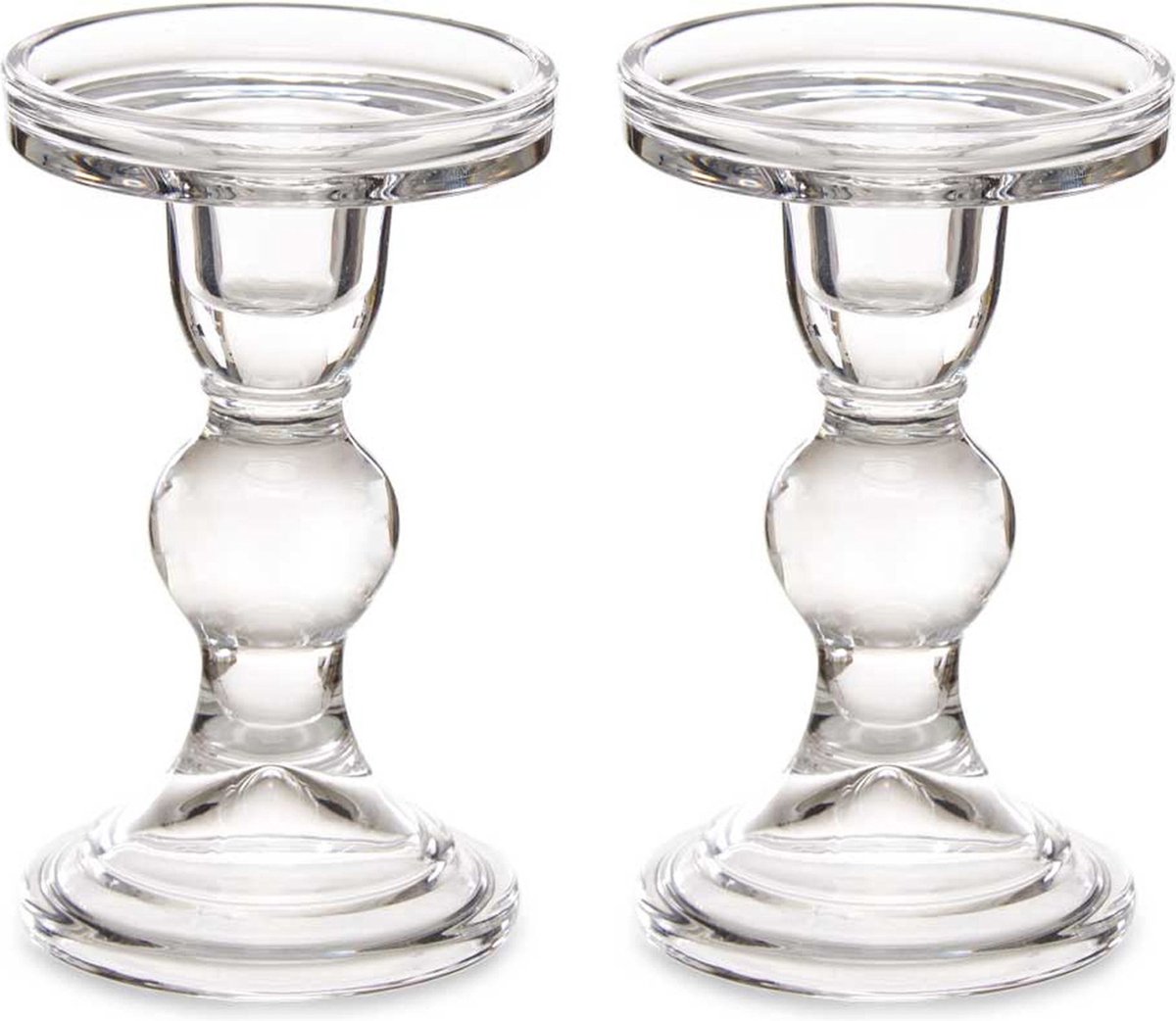 Giftdecor Kaarsen kandelaar van decoratief glas - 2x - voor stompkaarsen - D8.5 x H14 cm