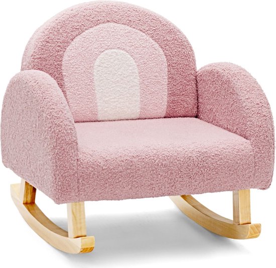 Trendmix Chaise à Bascule Enfants Teddy Tissu Rose Arc-en-Ciel - Siège Enfant - Siège à Bascule - 50,8 x 49,5 x 50,8 cm