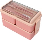 Lunchbox Compacte FB Pro - 1400ml - 3 Récipients + Cuillère et Fourchette ! - Rose