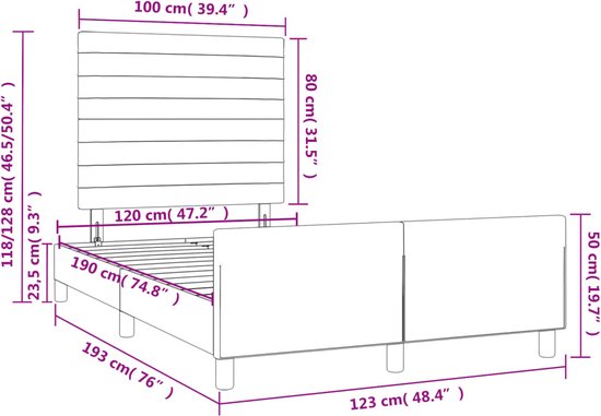 vidaXL - Bedframe - met - hoofdbord - stof - donkerbruin - 120x190 - cm