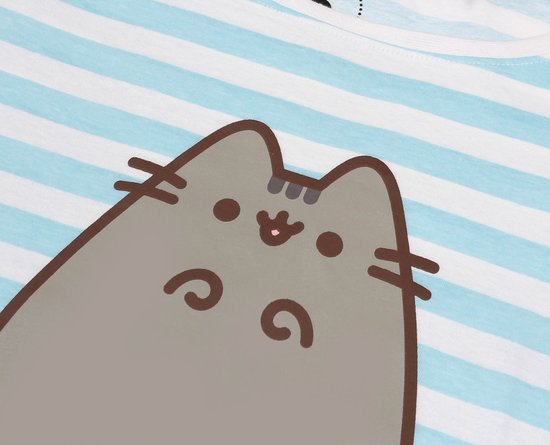 Pusheen Blauw et Blanc, Chemise de nuit rayée pour femmes, Chemise de nuit en coton
